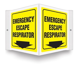 Emergency Puffer Sign Safety Sign - Emergency Escape Respirator Projecting | HCL Labels